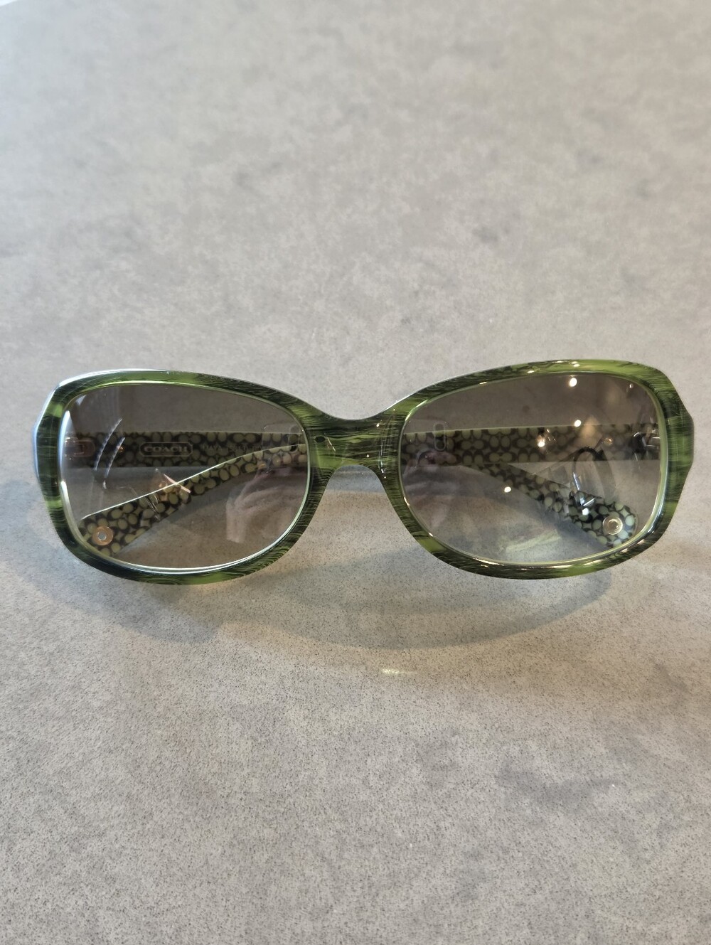 Y2K Coach Maya Bottle Green Rectangle Sunglasses S813 With Monogram Lining